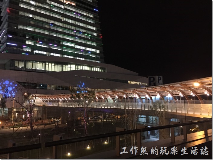 連接【中國信託南港總部】與【南港軟體園區三期】的天橋夜景。