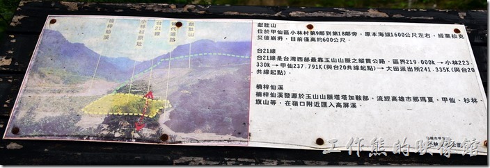 小林村、獻肚山與楠梓仙溪原本的地形地貌解說牌。